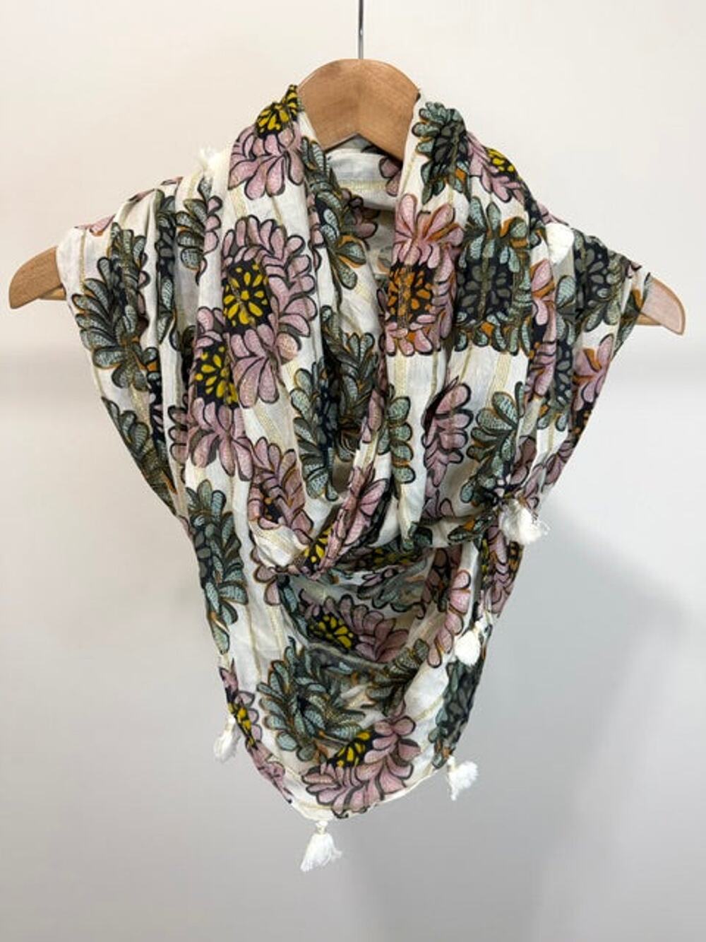 LOFT Floral Metallic Tassel Infinity Scarf NWT